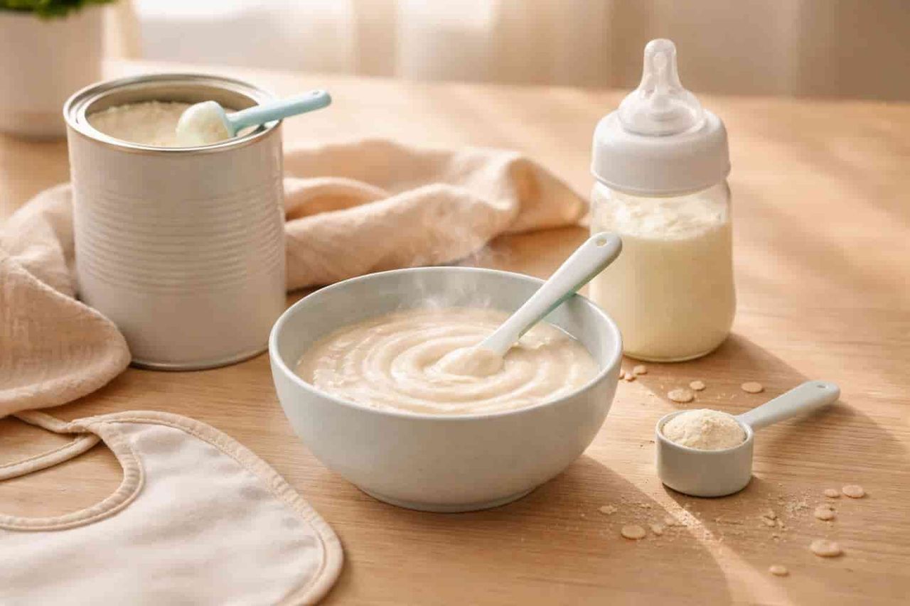 Babybrei mit Pre Milch anrühren: 1 EL Brei auf 4 bis 5 EL